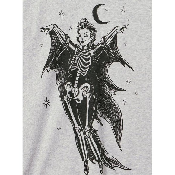 torrid Tops - NWT Torrid Sketch Witch Skeleton Raglan Tee Grey Black 3/4 Sleeve V-Neck 1X